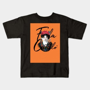 Orange TXB back Cat Frida Cathlo version of - Frida Kahlo Kids T-Shirt